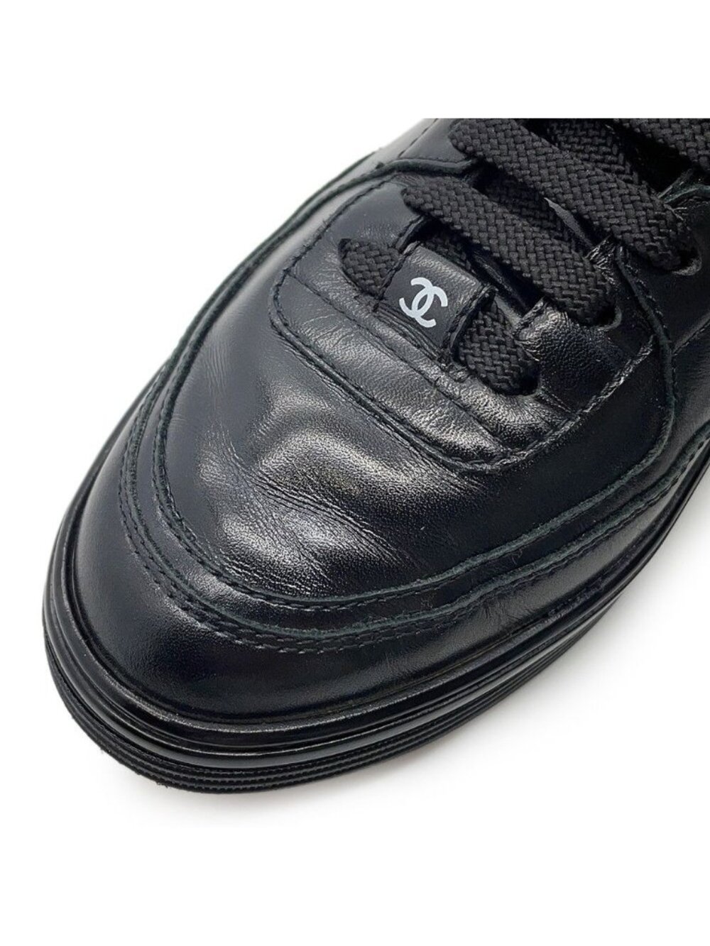 Chanel Sneakers CC Logo 38 Calfskin Shoes Black - Picture 7 of 10